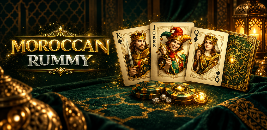 Moroccan Rummy royal playing cards and game logo
